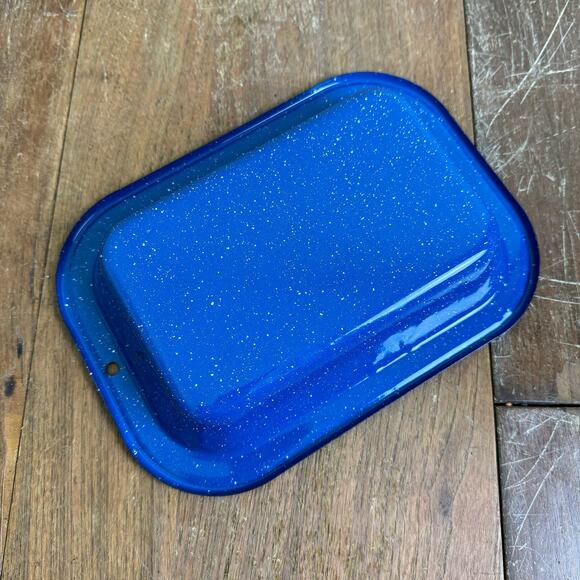 Vintage Blue White Speckled Enamel Graniteware 4 x 7 Inch Grill Serving Pan - Picture 2 of 2